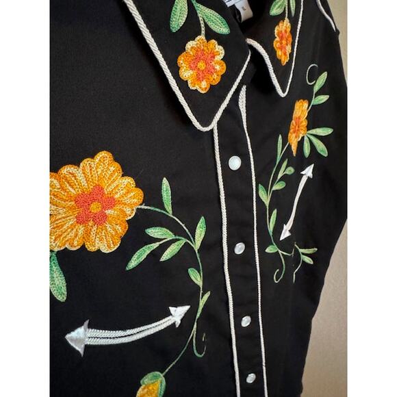 Retro Panhandle Slim Crochet Floral Embroidered Western Shirt XL - Picture 2 of 11